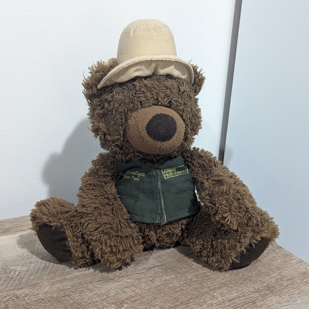 Yellowstone Park teddy bear with Jr Park Ranger vest and hat